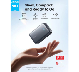 Slika izdelka: Anker Nano Power Bank 10000 mAh, 45W z vgrajenim USB-C kablom, črn