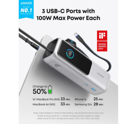 Slika izdelka:  Anker Powerbank 25000 mAh z vgrajenim kablom USB-C, 165W, srebrn