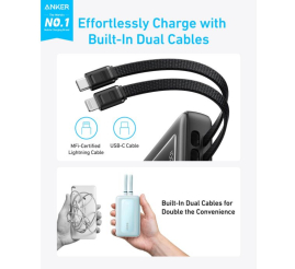 Slika izdelka: Anker Zolo Powerbank 10000 mAh, 30W z vgrajenima kabloma USB-C + Lightning, črn