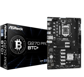 Slika izdelka: ASROCK Q270 PRO BTC+ DDR4 32GB S1151 PCIe (90-MXBHM0-A0UAYZ) mining ATX osnovna plošča