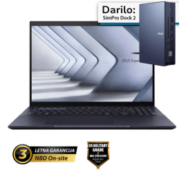 Slika izdelka: ASUS ExpertBook B5 16" (40,64cm) WQXGA Intel Core 7 150U 32GB 1TB Windows 11 Pro prenosni računalnik + darilo: ASUS dock (B5604CVA-WB75D0X)