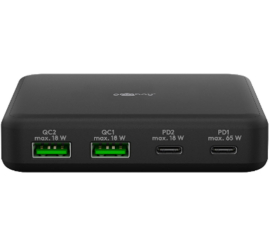 Slika izdelka: GOOBAY 2x USB-C + 2x USB-A GaN 5V 65W črni polnilec