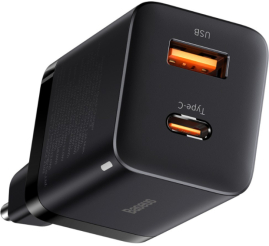 Slika izdelka: Hišni polnilec 100-240V => 1x USB-A (ž) 1x USB-C 30W za mobilni telefon ali tablični računalnik Baseus Super Si Pro PD3 + QC3 - črn (CCSUPP-E01)