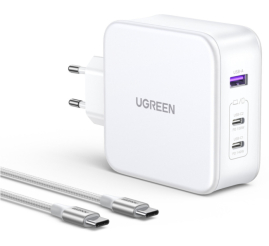 Slika izdelka: Hišni polnilec 100-240V => 1x USB-A (ž) 2x USB-C 140W GaN PD 3.1 Nexode Charger Ugreen CD289 bel (15339)