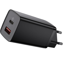 Slika izdelka: Hišni polnilec 100-240V => 1x USB-C in 1x USB-A 65W za mobilni telefon ali tablični računalnik Baseus GaN2 Lite PD3 + QC4 + SCP - črn (CCGAN2L-B01)