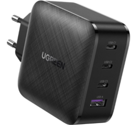 Slika izdelka: Hišni polnilec 100-240V => 1xUSB-A 3xUSB-C 65W za mobilni telefon ali tablični računalnik Ugreen GaN PD3 + QC4 + SCP + SCFP - črn (70774)