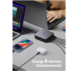 Slika izdelka: Hišni polnilec 100-240V => 2x USB-A (ž) 4x USB-C 200W GaN II Ugreen - črn (40914)