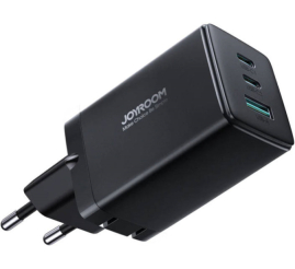 Slika izdelka: Hišni polnilec 100-240V => 2x USB-C 1x USB-A 65W za mobilni telefon ali tablični računalnik Joyroom GaN z USB-C kablom - črn (JR-TCG01)
