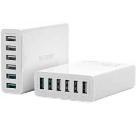 Slika izdelka: Hišni polnilec 100-240V => 4xUSB-A2.0 2xUSB-A QC3.0 60W BlitzWolf BW-S15 Charger bel (BW-S15 EU)