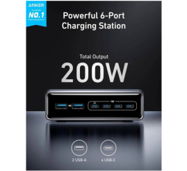 Slika izdelka: Hišni polnilec 100-240V => 4xUSB-C 2xUSB-A 200W Anker Prime GaN (A2683341)