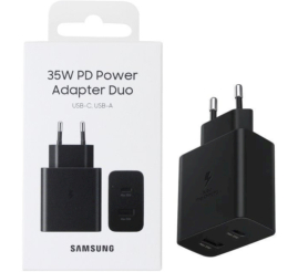 Slika izdelka: Hišni polnilec Samsung 35W EP-TA220 100-240V => 1x USB-A (ž) 1x USB-C črn (EP-TA220NBEGEU)