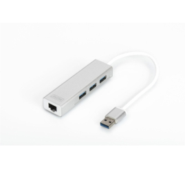 Slika izdelka: HUB USB 3.0 3portni Digitus z 100/1000 Ethernet mrežnim priključkom