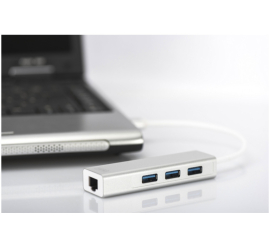 Slika izdelka: HUB USB 3.0 3portni Digitus z 100/1000 Ethernet mrežnim priključkom