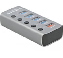 Slika izdelka: HUB USB 3.2G1 4portni + 1port s hitrim polnjenjem Delock (63262)