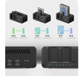 Slika izdelka: IcyBox IB-2924MSCL-C31 priklopna in klonirna postaja za M.2 NVMe SSD & 2,5/3,5 SATA SSD/HDD