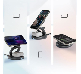 Slika izdelka: IcyBox IB-SH101-CH 3v1 brezžični magnetni polnilnik za telefone in ure