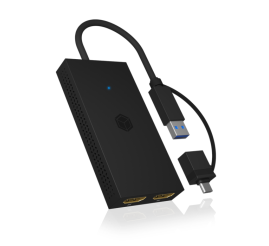 Slika izdelka: IcyBox IB-SPL1029AC USB-C/A na dvojni HDMI razdelilnik (2k@60Hz/4k@30Hz)