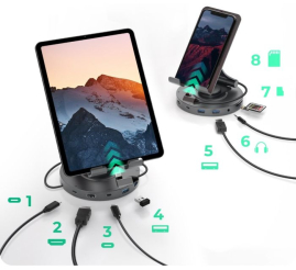 Slika izdelka: IcyBox IB-TH100-DK vrtljiv nosilec za tablico ali telefon z USB-C priključkom