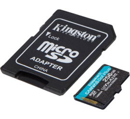 Slika izdelka: KINGSTON Canvas Go! Plus microSD 256GB Class 10 UHS-I U3 V30 A2 SD adapter (SDCG4/256GB) spominska kartica