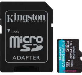 Slika izdelka: KINGSTON Canvas Go! Plus microSD 512GB Class 10 UHS-I U3 V30 A2 SD adapter (SDCG4/512GB) spominska kartica