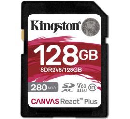 Slika izdelka: KINGSTON Canvas React Plus V60 SD 128GB Class10 UHS-II (SDR2V6/128GB) spominska kartica