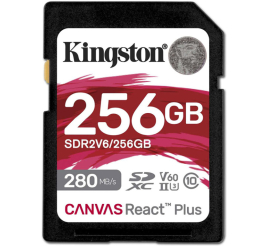 Slika izdelka: KINGSTON Canvas React Plus V60 SD 256GB Class10 UHS-II (SDR2V6/256GB) spominska kartica