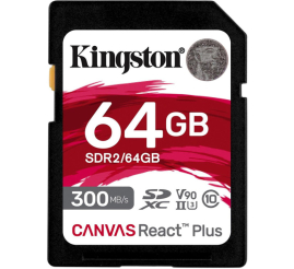 Slika izdelka: KINGSTON Canvas React Plus SD 64GB Class10 UHS-II (SDR2/64GB) spominska kartica