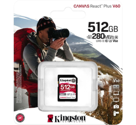 Slika izdelka: KINGSTON Canvas React Plus V60 SD 512GB Class10 UHS-II (SDR2V6/512GB) spominska kartica