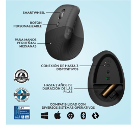 Slika izdelka: Miš brezžična + Bluetooth Logitech Lift Vertical za levičarje 4000DPI ergonomična grafitna (910-006474) 