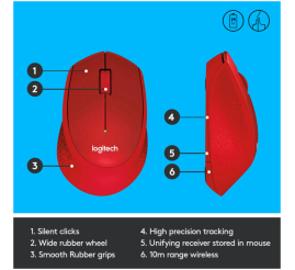 Slika izdelka: Miš Logitech brezžična optična M330 rdeča silent plus (910-004911)