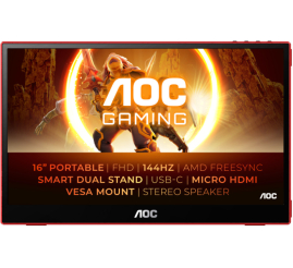 Slika izdelka: Gaming AOC 39,6 cm (15,6") 16G3 1920x1080  144Hz IPS 4ms HDMI Micro-HDMI USB-C Zvočniki  3H sRGB100% FreeSync