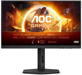 Slika izdelka: Monitor AOC 60,5 cm (23,8") 24G4X 1920x1080 Gaming 180Hz IPS 0,5ms DVI 2xHDMI DisplayPort Pivot Zvočniki  sRGB130% G-Sync Compatible HDR10