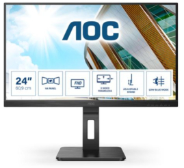 Slika izdelka: Monitor AOC 60,5 cm (23,8") 24P2QM 1920x1080 75Hz VA 4ms VGA DVI HDMI DisplayPort 4xUSB3.2 Pivot Zvočniki  6H sRGB127% AdaptiveSync