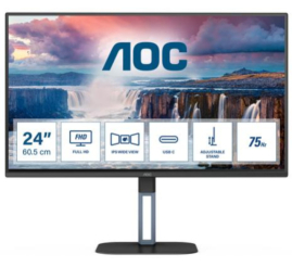 Slika izdelka: Monitor AOC 60,5 cm (23,8") 24V5C 1920x1080 75Hz IPS 4ms HDMI DisplayPort USB-C 65W 4xUSB3.2 Pivot Zvočniki  3H sRGB119% FreeSync E-Line