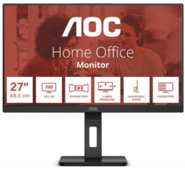Slika izdelka: Monitor AOC 68,6 cm (27,0") 27E3QAF 1920x1080 75Hz IPS 4ms VGA HDMI DisplayPort 2xUSB3.2 Pivot Zvočniki  3H sRGB99,9% AdaptiveSync Essential