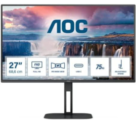 Slika izdelka: Monitor AOC 68,6 cm (27,0") 27V5C/BK 1920x1080 75Hz IPS 1ms HDMI DisplayPort USB-C 65W 4xUSB3.2 Zvočniki  3H FreeSync