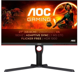 Slika izdelka: Monitor AOC 68,6 cm (27,0") Q27G3XMN 2560x1440 Gaming 180Hz VA MiniLED 1ms HDMI DisplayPort Pivot  2H sRGB134% HDR1000 Delta E<2 calibration
