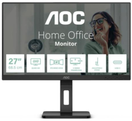 Slika izdelka: Monitor AOC 68,6 cm (27,0") Q27P3CV 2560x1440 75Hz IPS 4ms 2xHDMI DisplayPort USB-C 65W 4xUSB3.2 Pivot Zvočniki  3H AdaptiveSync RJ45 ProLine