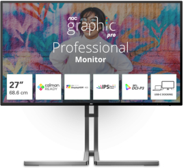 Slika izdelka: Monitor AOC 68,6 cm (27,0") U27U3CV 3840x2160 Nano-IPS 4ms 2xHDMI DisplayPort USB-C 96W 4xUSB3.2 USB-C-Out Pivot Zvočniki 2x3W  DCI-P3-98% RJ45 KVM HDR400