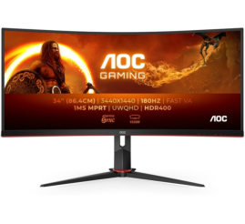 Slika izdelka: Monitor AOC 86,4 cm (34,0") CU34G2XP 3440x1440 Curved Gaming 180Hz VA 1ms 2xHDMI 2xDisplayPort 4xUSB3.2 HAS Zvočniki  3H sRGB126,5% AdaptiveSync HDR400