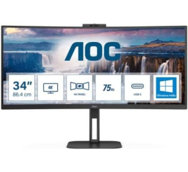 Slika izdelka: Monitor AOC 86,4 cm (34,0") CU34V5CW 3440x1440 Curved konferenca 100Hz VA 1ms HDMI DisplayPort USB-C 65W 4xUSB3.2 HAS Kamera Zvočniki 2x5W  DCI-P3-92%