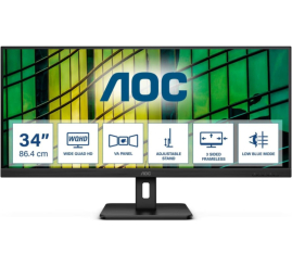 Slika izdelka: Monitor AOC 86,4 cm (34,0") U34E2M 3440x1440 100Hz VA 4ms 2xHDMI DisplayPort  3H AdaptiveSync Essential-Line