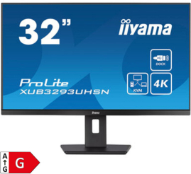 Slika izdelka: Monitor Iiyama 80 cm (31,5") XUB3293UHSN-B5 3840x2160 IPS 4ms HDMI DisplayPort USB-C 65W 2xUSB3.0 Pivot Zvočniki 2x3W  sRGB99% KVM RJ45 ProLite