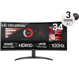 Slika izdelka: Monitor LG 86,4 cm (34,0") 34WR50QK-B 3440x1440 Curved 100Hz VA 5ms 2xHDMI DisplayPort  sRGB99% HDR10