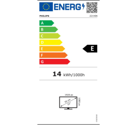 Slika izdelka: Monitor Philips 54,6 cm (21,5") 221V8A/00 1920x1080 75Hz IPS 4ms VGA HDMI Zvočniki  3H sRGB V-Line