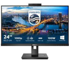 Slika izdelka: Monitor Philips 60,5 cm (23,8") 243B1JH 1920x1080 75Hz IPS 4ms HDMI DisplayPort USB-C 100W 4xUSB3.2 Pivot Kamera Zvočniki  3H sRGB105% RJ45