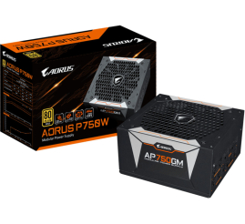 Slika izdelka: Napajalnik - 750W GigaByte GP-AP750GM Aorus 80Plus Gold 91% ATX12V 2.3 Modular 135mm črna (GP-AP750GM)