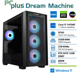 Slika izdelka: PCPLUS Dream Machine Core i7 14700F 32GB 2TB SSD RTX 5070 12GB Windows 11 Home gaming namizni računalnik