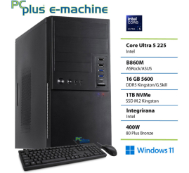 Slika izdelka: PCPLUS e-machine Core Ultra 5 225 16GB 1TB SSD Windows 11 Home tipkovnica miška namizni računalnik