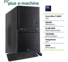 Slika izdelka: PCPLUS e-machine Core Ultra 7 265K 32GB 1TB SSD tipkovnica miška namizni računalnik